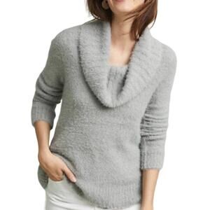 Ettwa Anthro Fuzzy Eyelash Knit Sweater Stretchy Oversized Cowlneck Womens Small